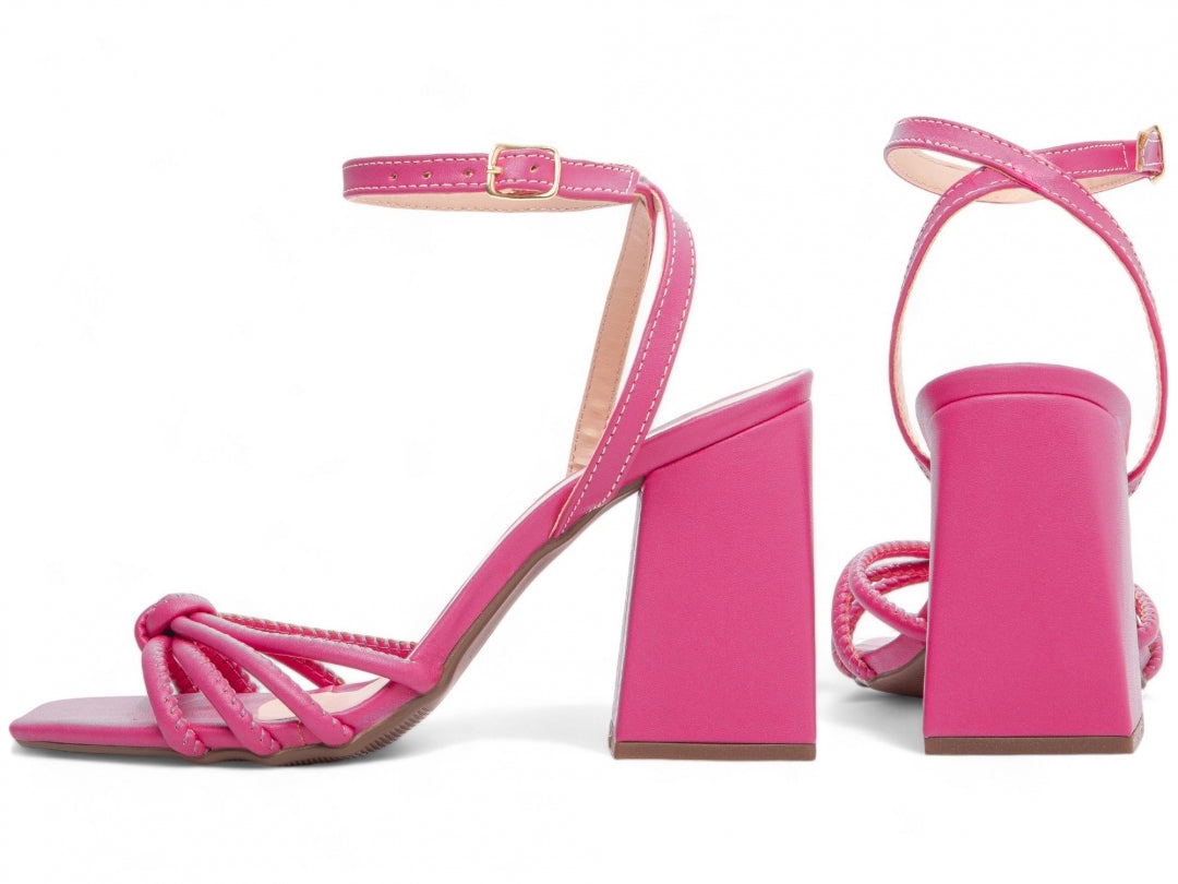 Sandália Feminina Pink Salto Grosso 9cm com Fivela Dourada