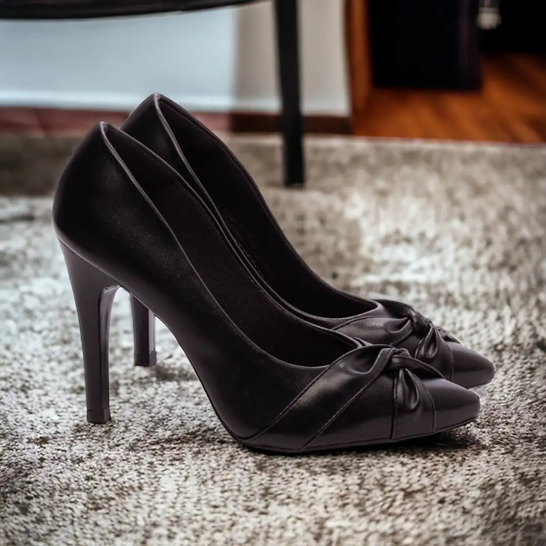 Sapato Scarpin Feminino Napa Preto Bico Fino Salto 10 cm