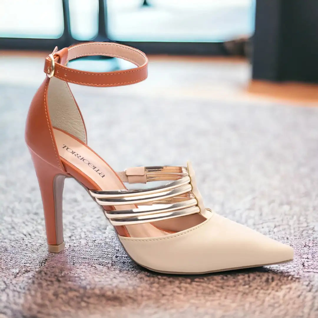 Scarpin Salto Fino Bege e Caramelo Feminino – Conforto e Sofisticação
