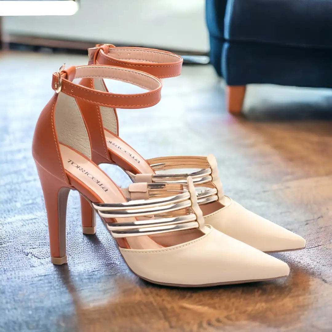 Scarpin Salto Fino Bege e Caramelo Feminino – Conforto e Sofisticação