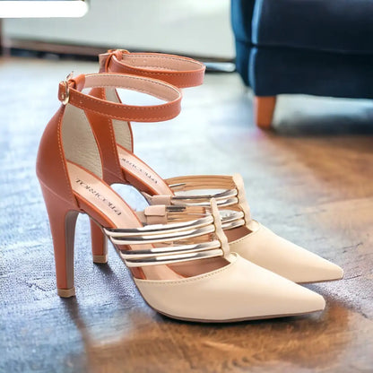 Scarpin Salto Fino Bege e Caramelo Feminino – Conforto e Sofisticação