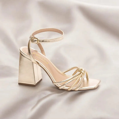 Sandália Ouro Light Salto Grosso 9cm Confortável