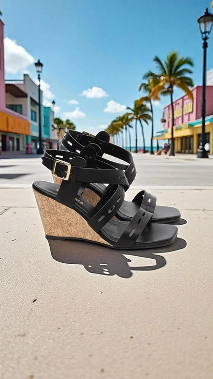 Sandália Feminina Anabela Camurção Preto Conforto e Elegância