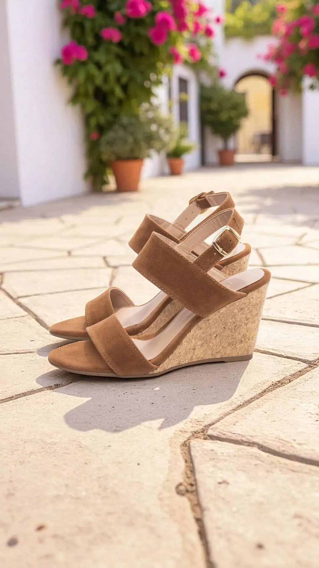 Sandália Anabela Feminina Caramelo com Fivela Dourada