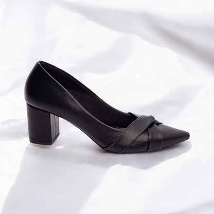 Scarpin Napa Preto Salto Grosso 6,5 cm com  Antiderrapante