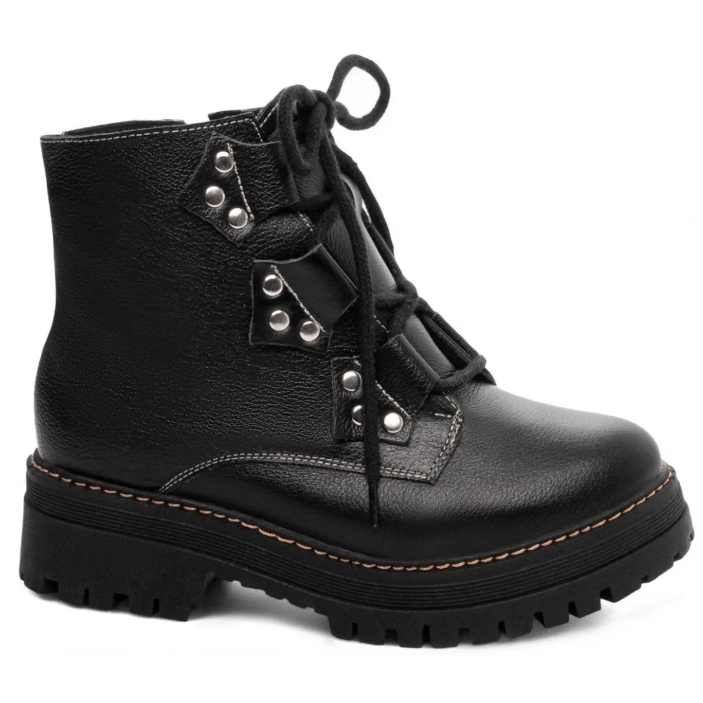 Bota Coturno Sola Tratorada Couro Preto Torricella 22A - Hyly Prime