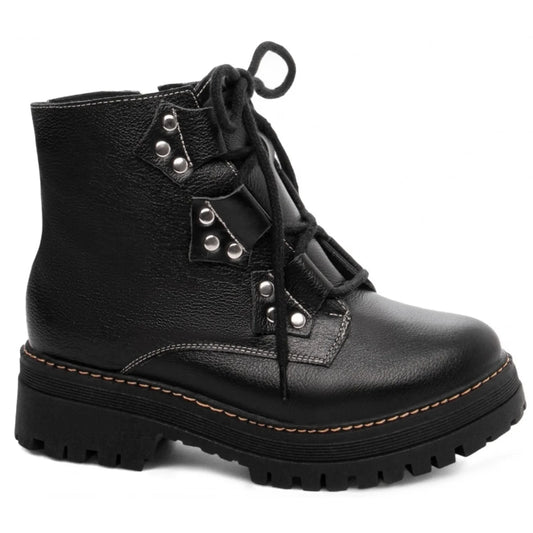 Bota Coturno Sola Tratorada Couro Preto Torricella 22A - Hyly Prime