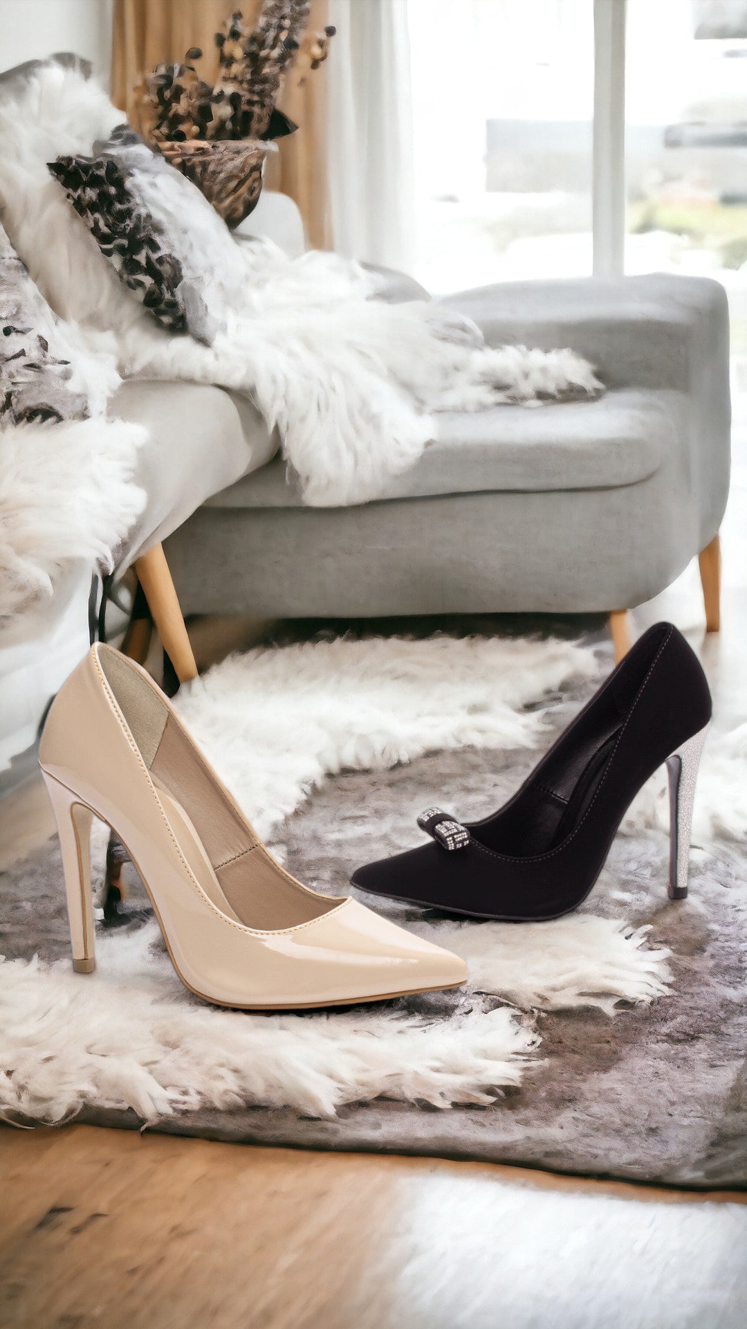 Sapato Scarpin Bege Salto12 Solado em Micro na cor Bege