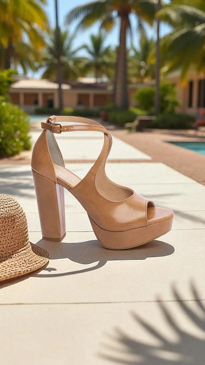 Sandália Meia Pata Caramelo Feminina Salto Alto Bloco