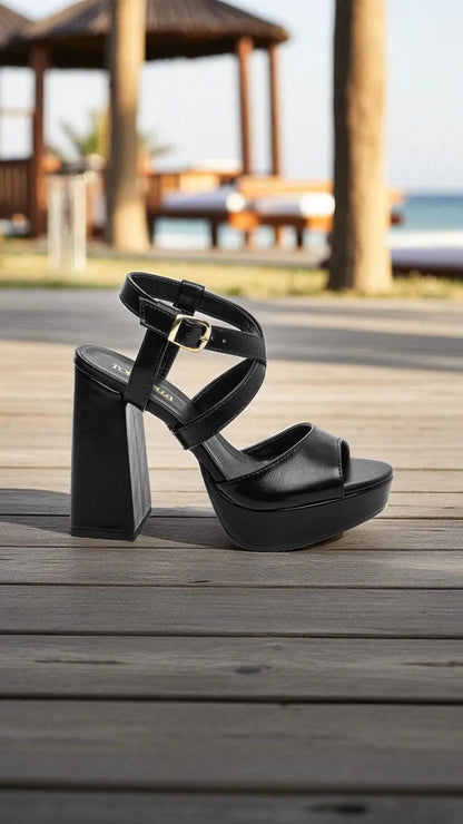 Sandália Feminina Meia Pata Bege com Salto Bloco – Torricella Original