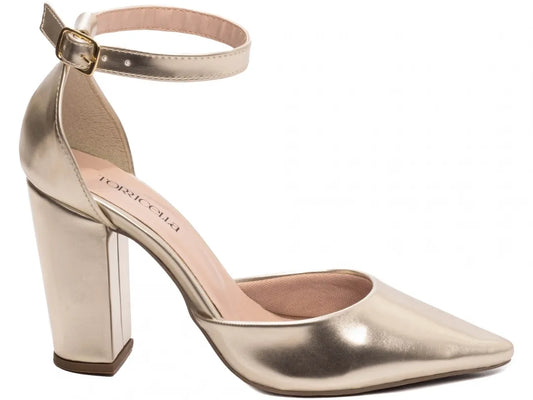 Sapato Scarpin Ouro Light Metalizado Salto 9cm com Fivela