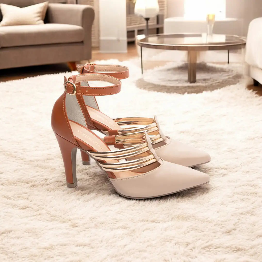 Scarpin Salto Fino Bege e Caramelo Feminino – Conforto e Sofisticação