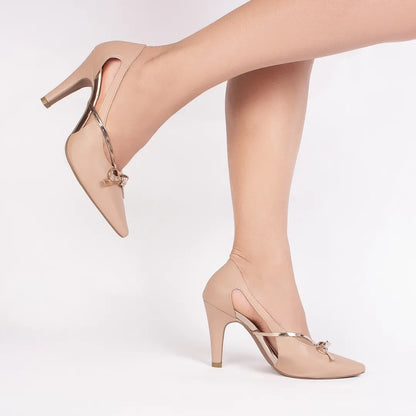 Sandália Salto Fino Napa Rose com Metalizado