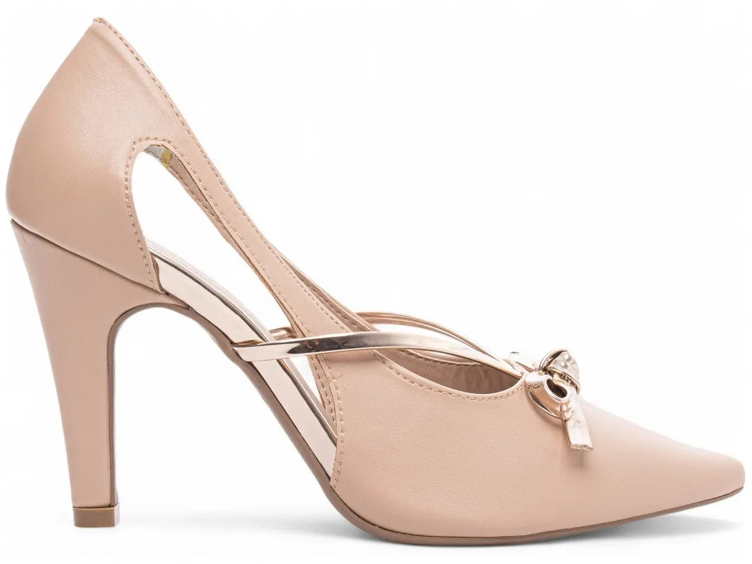 Sandália Salto Fino Napa Rose com Metalizado