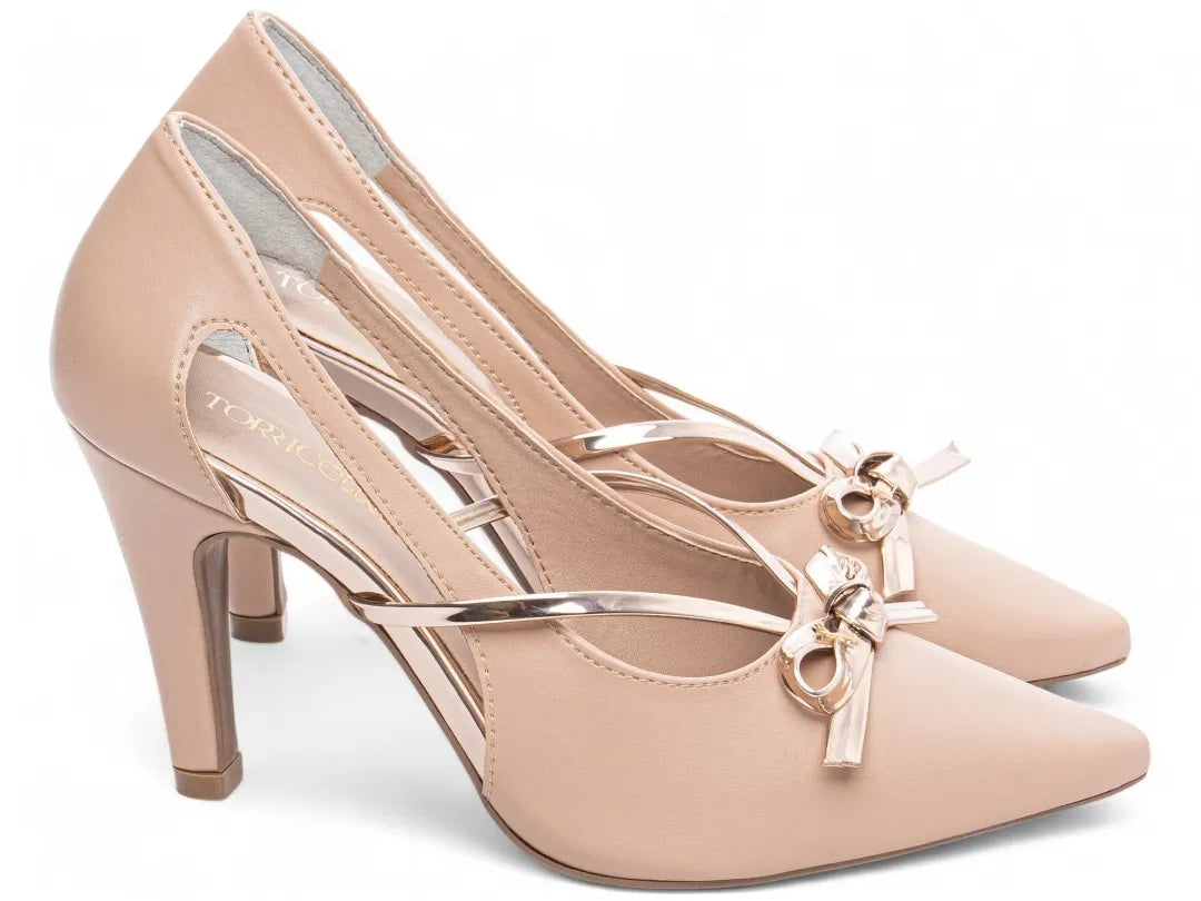 Sandália Salto Fino Napa Rose com Metalizado