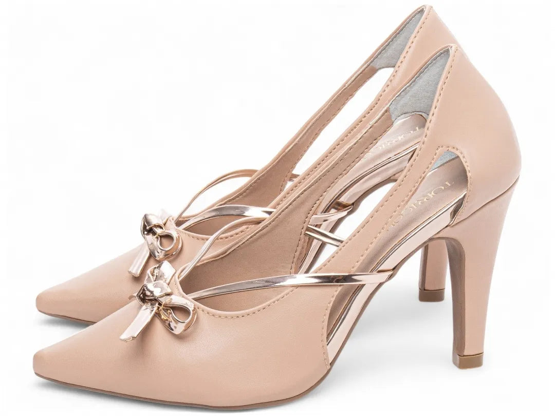 Sandália Salto Fino Napa Rose com Metalizado