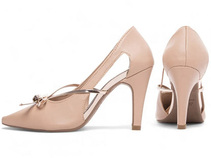 Sandália Salto Fino Napa Rose com Metalizado