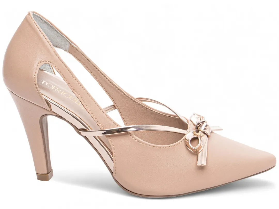 Sandália Salto Fino Napa Rose com Metalizado