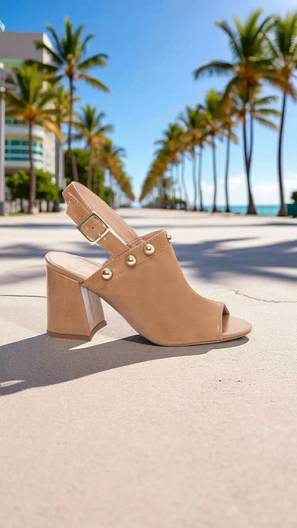 Sandália Feminina Elegante Napa Caramelo Salto Médio