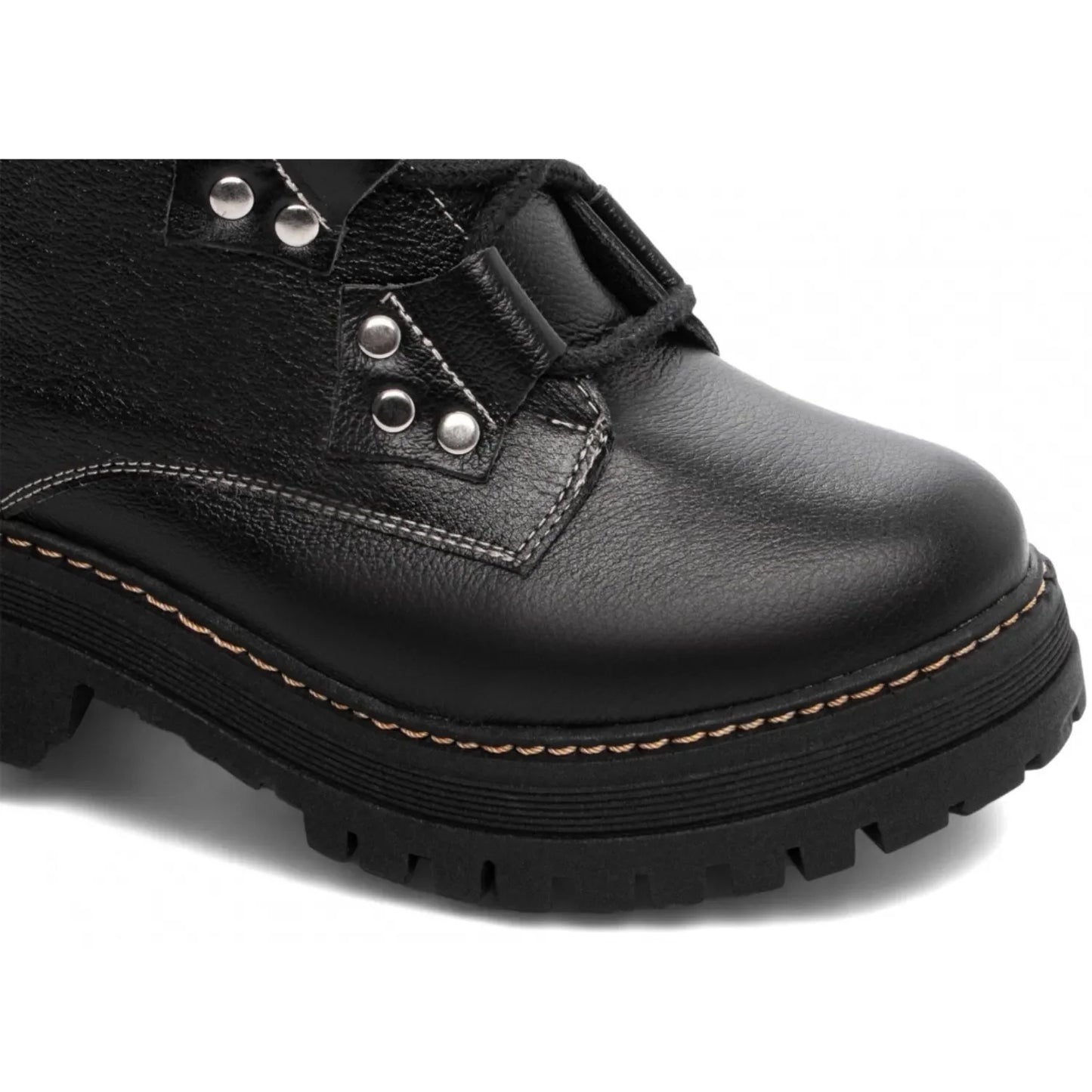 Bota Coturno Sola Tratorada Couro Preto Torricella 22A - Hyly Prime