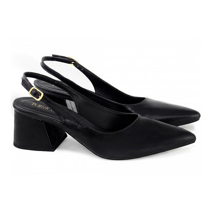 Sapato Scarpin Slingback Preto Salto Bloco 6cm