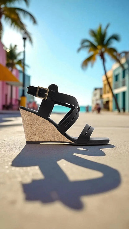 Sandália Feminina Anabela Camurção Preto Conforto e Elegância