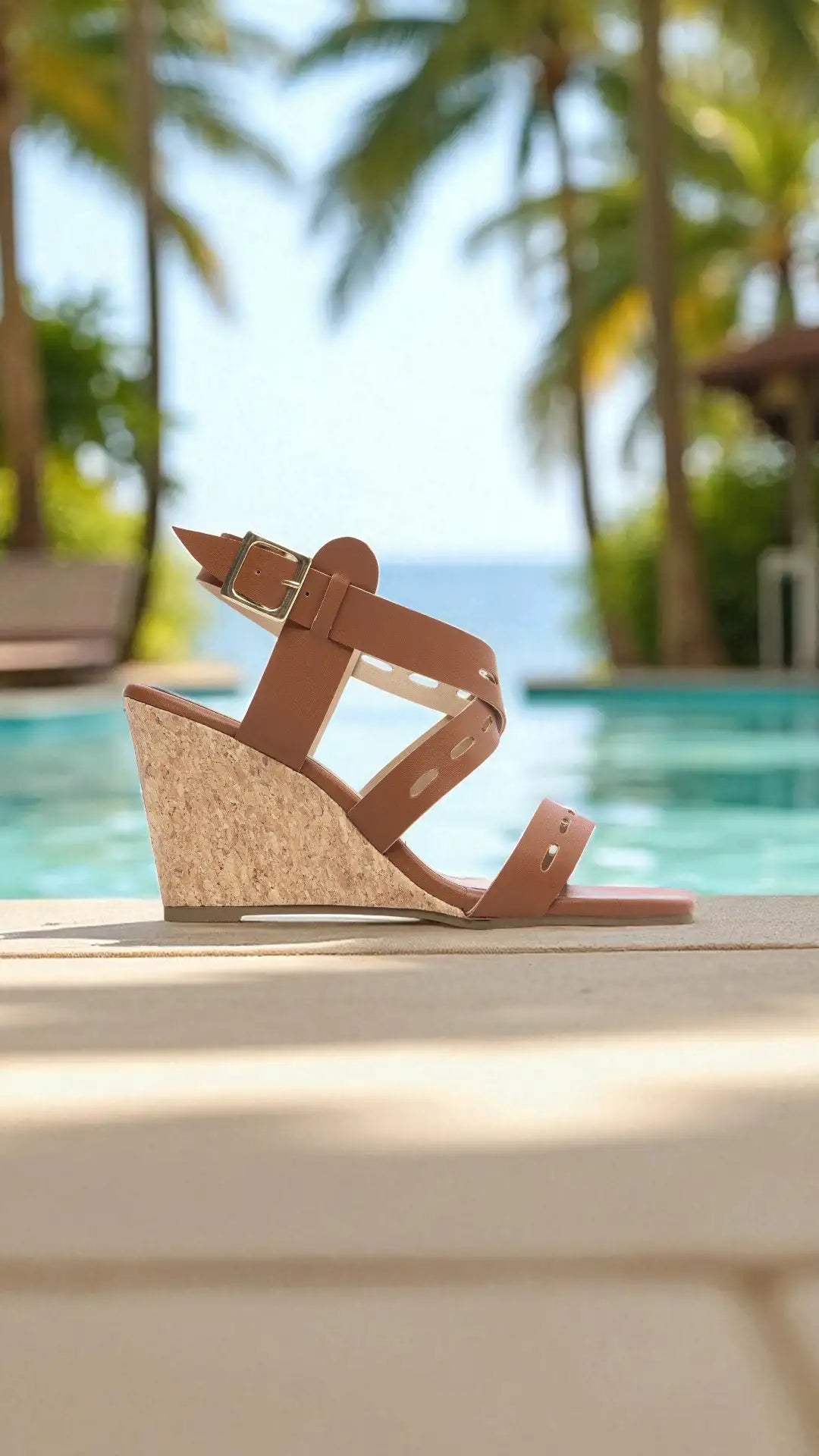 Sandália Anabela Feminina Caramelo com Fivela Dourada