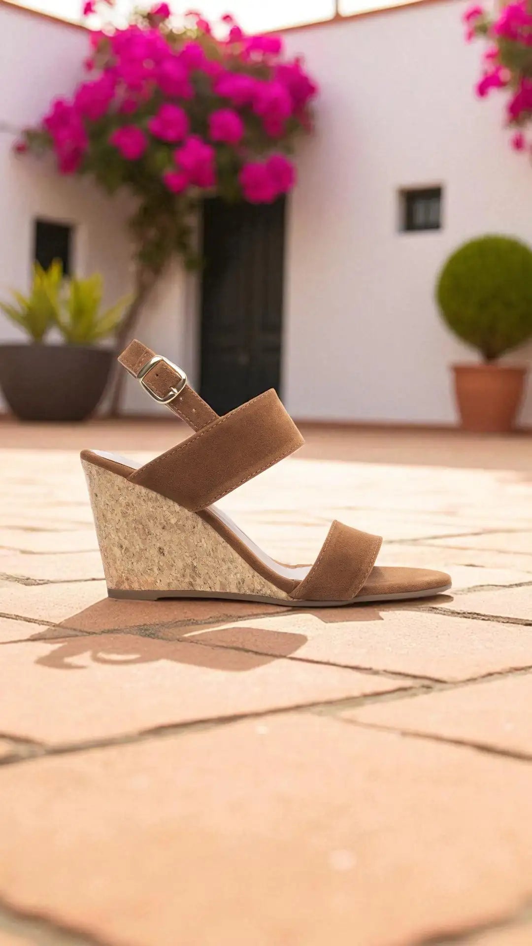 Sandália Anabela Feminina Caramelo com Fivela Dourada