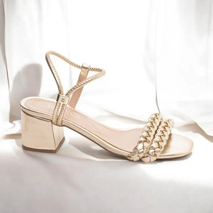 Sandália Dourado Salto: Grosso com 5,5 cm Antiderrapante