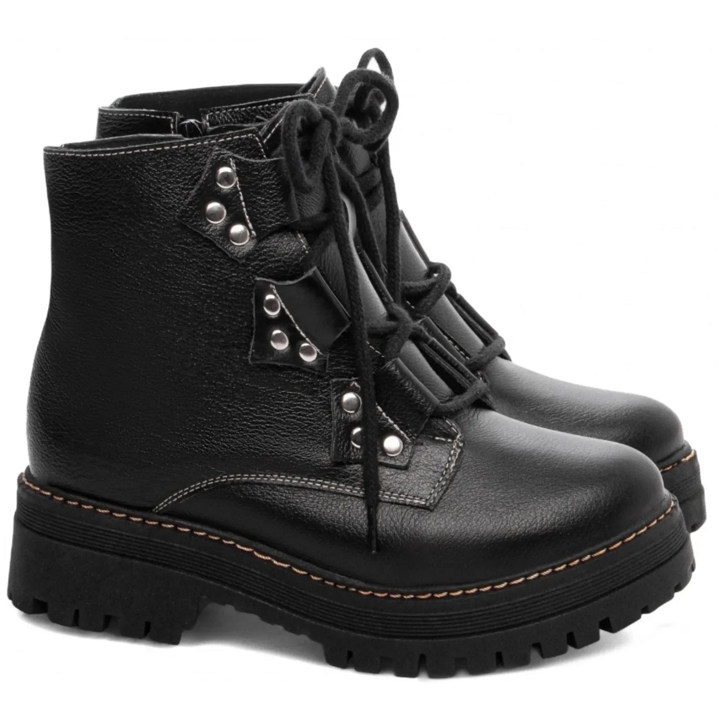 Bota Coturno Sola Tratorada Couro Preto Torricella 22A - Hyly Prime