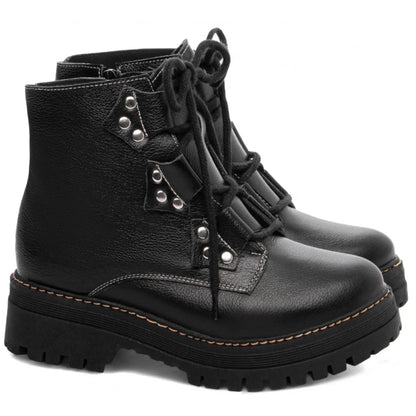 Bota Coturno Sola Tratorada Couro Preto Torricella 22A - Hyly Prime