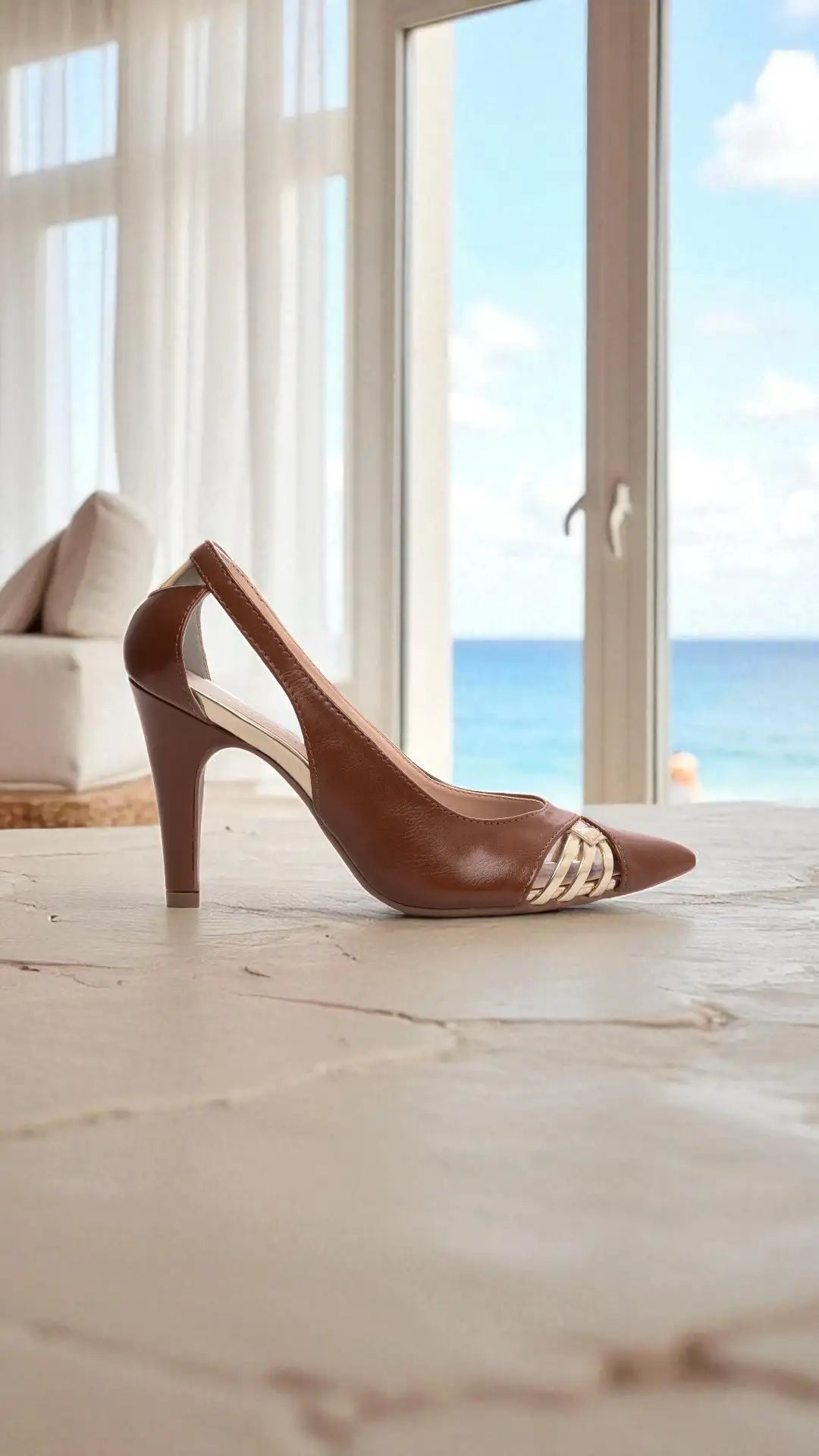 Sapato Scarpin Caramelo Salto Fino com 9 cm antiderrapante