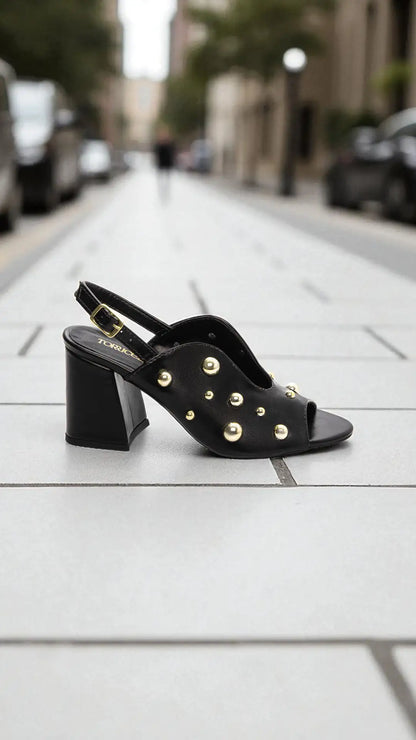 Sandália Feminina Elegante Napa Preto Salto Médio