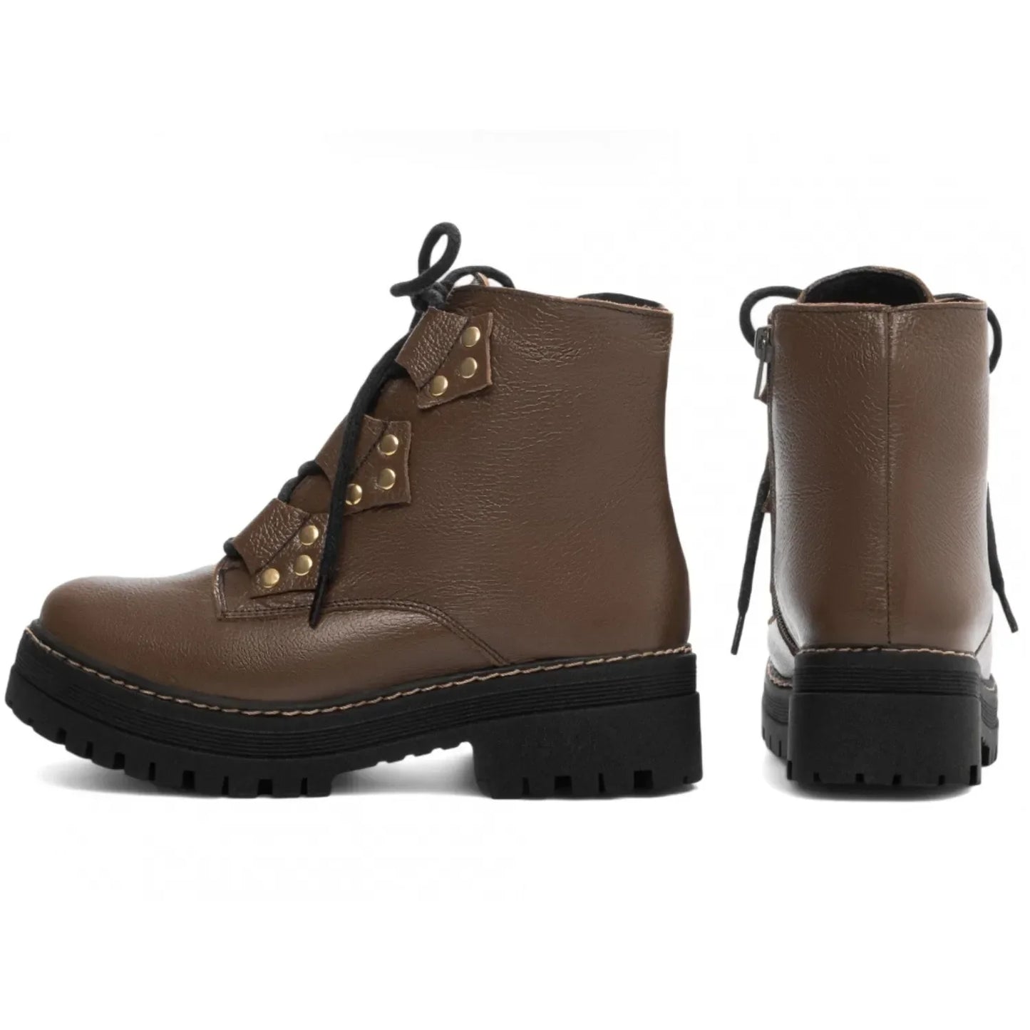 Bota Coturno Sola Tratorada Couro Marrom Café Torricella 22B - Hyly Prime