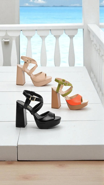 Sandália Feminina Meia Pata Bege com Salto Bloco – Torricella Original