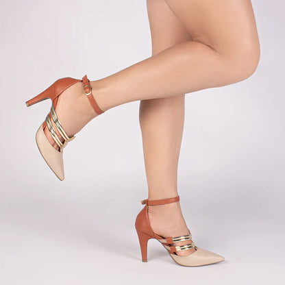 Scarpin Salto Fino Bege e Caramelo Feminino – Conforto e Sofisticação