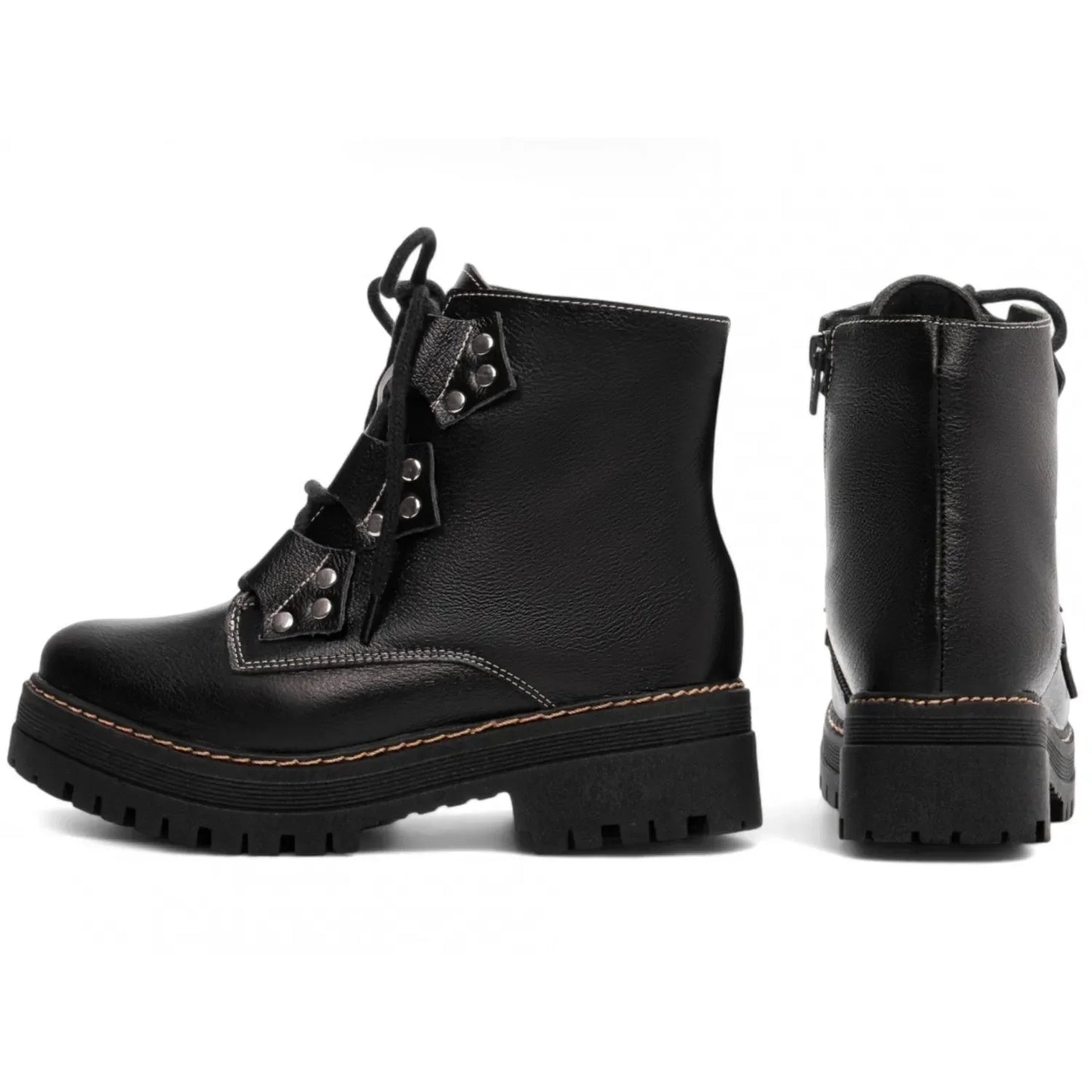 Bota Coturno Sola Tratorada Couro Preto Torricella 22A - Hyly Prime