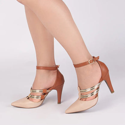 Scarpin Salto Fino Bege e Caramelo Feminino – Conforto e Sofisticação