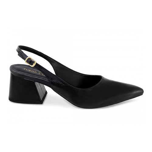 Sapato Scarpin Slingback Preto Salto Bloco 6cm