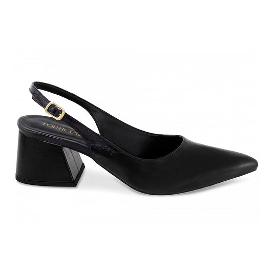 Sapato Scarpin Slingback Preto Salto Bloco 6cm
