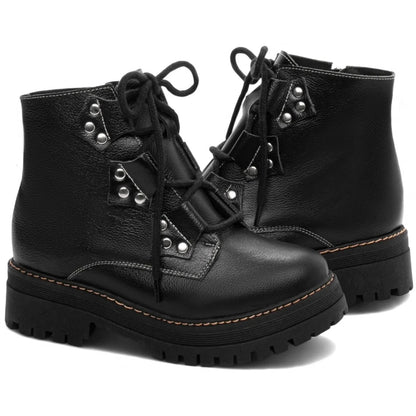 Bota Coturno Sola Tratorada Couro Preto Torricella 22A - Hyly Prime