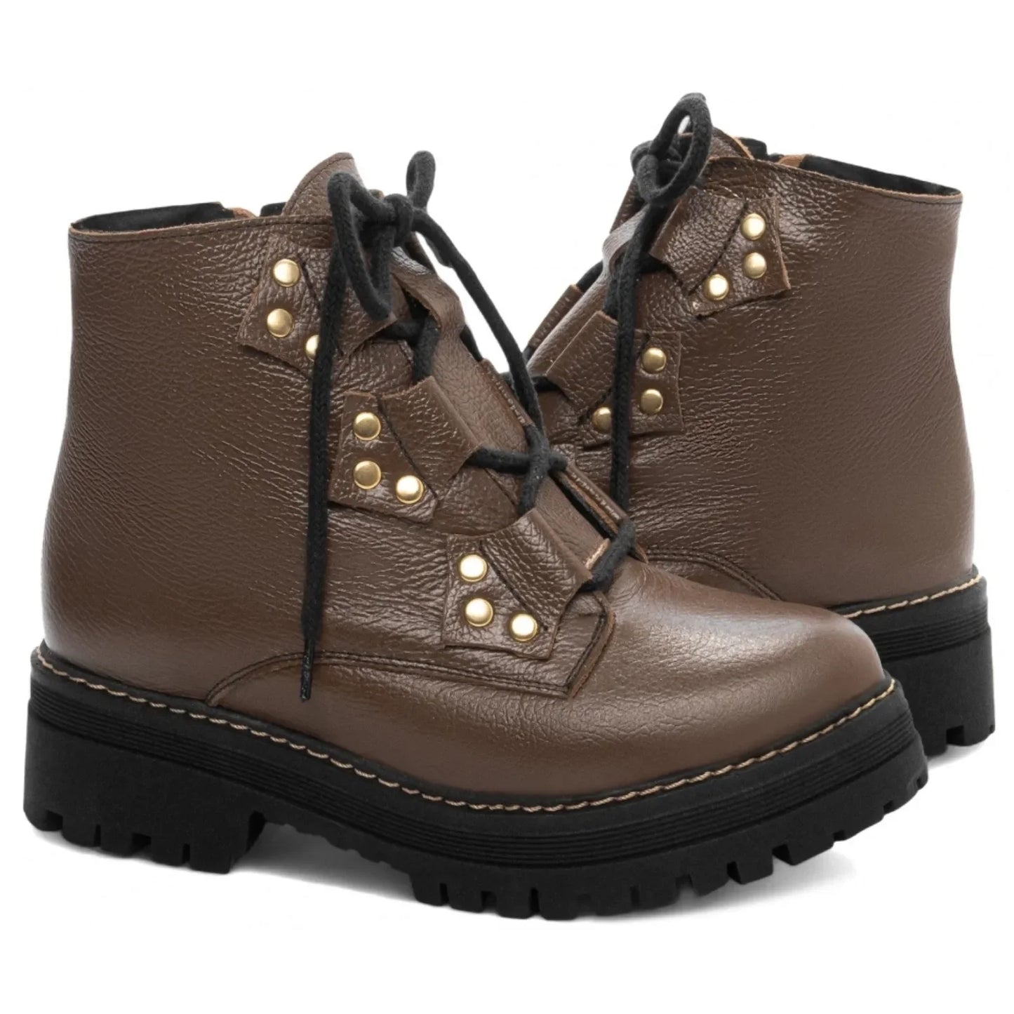 Bota Coturno Sola Tratorada Couro Marrom Café Torricella 22B - Hyly Prime