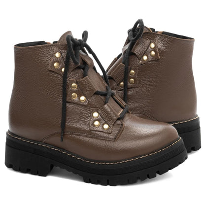 Bota Coturno Sola Tratorada Couro Marrom Café Torricella 22B - Hyly Prime