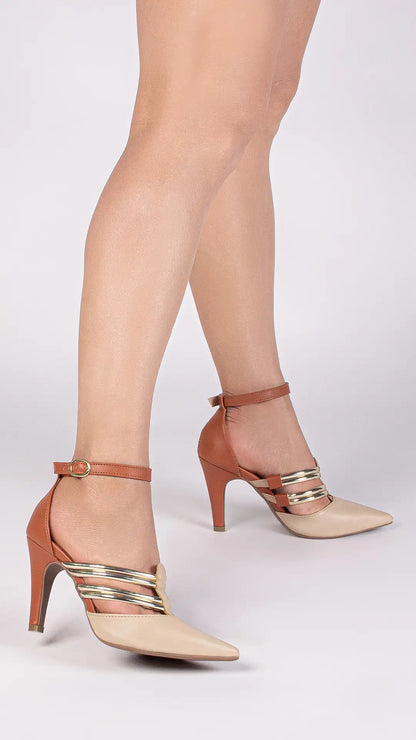 Scarpin Salto Fino Bege e Caramelo Feminino – Conforto e Sofisticação