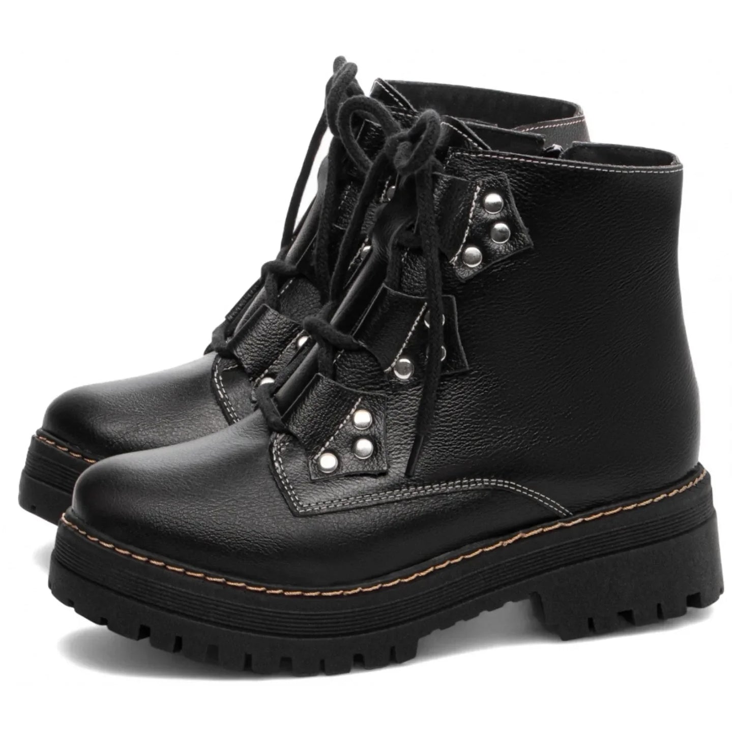 Bota Coturno Sola Tratorada Couro Preto Torricella 22A - Hyly Prime