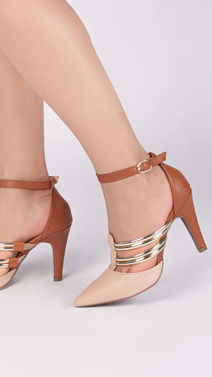 Scarpin Salto Fino Bege e Caramelo Feminino – Conforto e Sofisticação
