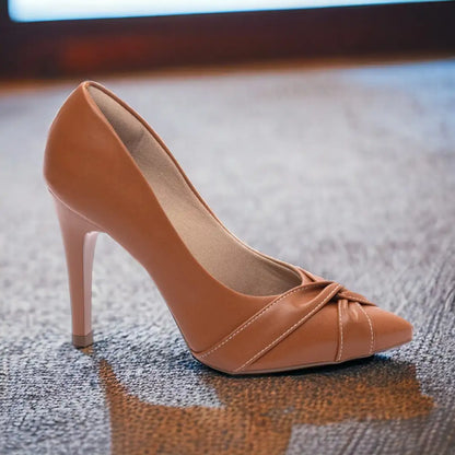 Sapato Scarpin Feminino Napa Caramelo Bico Fino Salto 10 cm
