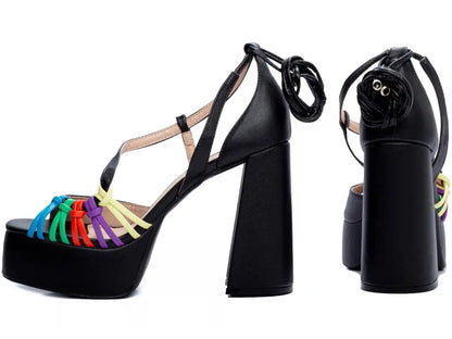 Sandália Meia Pata Torricella Napa Preto Multicolorida