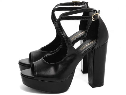 Sandália Feminina Meia Pata Preto com Salto Bloco