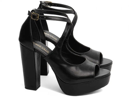 Sandália Feminina Meia Pata Preto com Salto Bloco